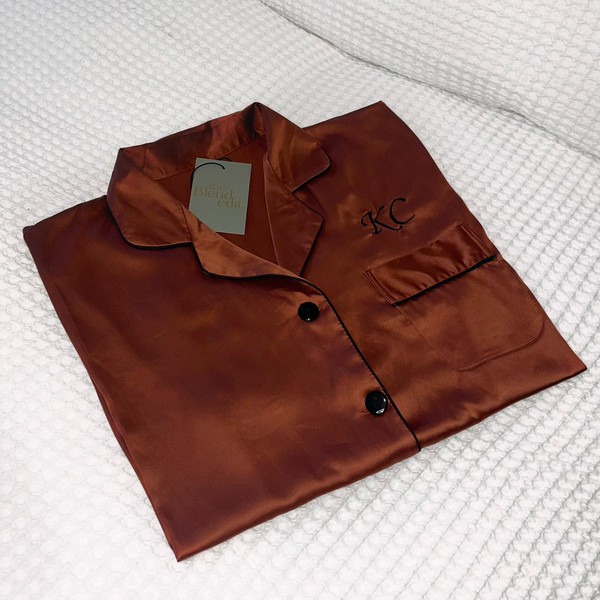 Satin Pyjamas - Long sleeve with Shorts - Caramel  - Size medium