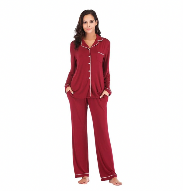 Luxury Soft Cotton Pyjamas - Burgundy