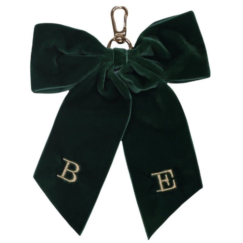 Luxury Velvet Monogrammed Bow Keyring - Dark Green