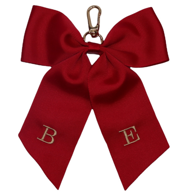 Luxury Monogrammed Bow Keyring - Dark Red