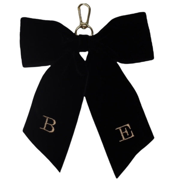 Luxury Velvet Monogrammed Bow Keyring - Black