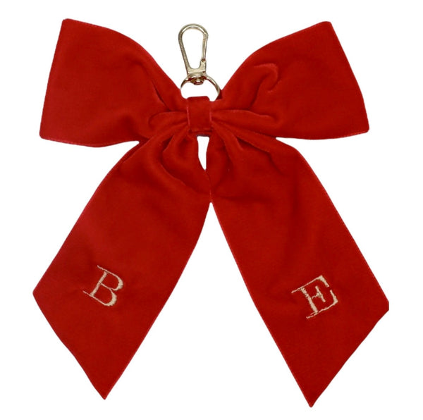Luxury Velvet Monogrammed Bow Keyring - Red