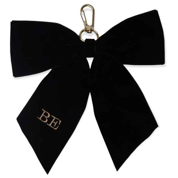 Mini Luxury Velvet Monogrammed Bow Keyring - Black
